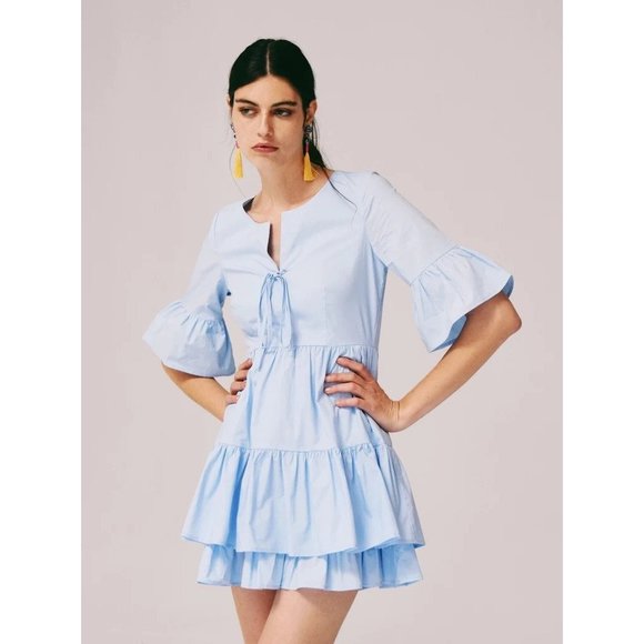 Vetiver Dresses & Skirts - Vetiver Women's Sz. 6 Light Blue Harrison Mini Cotton Poplin Ruffled Dress